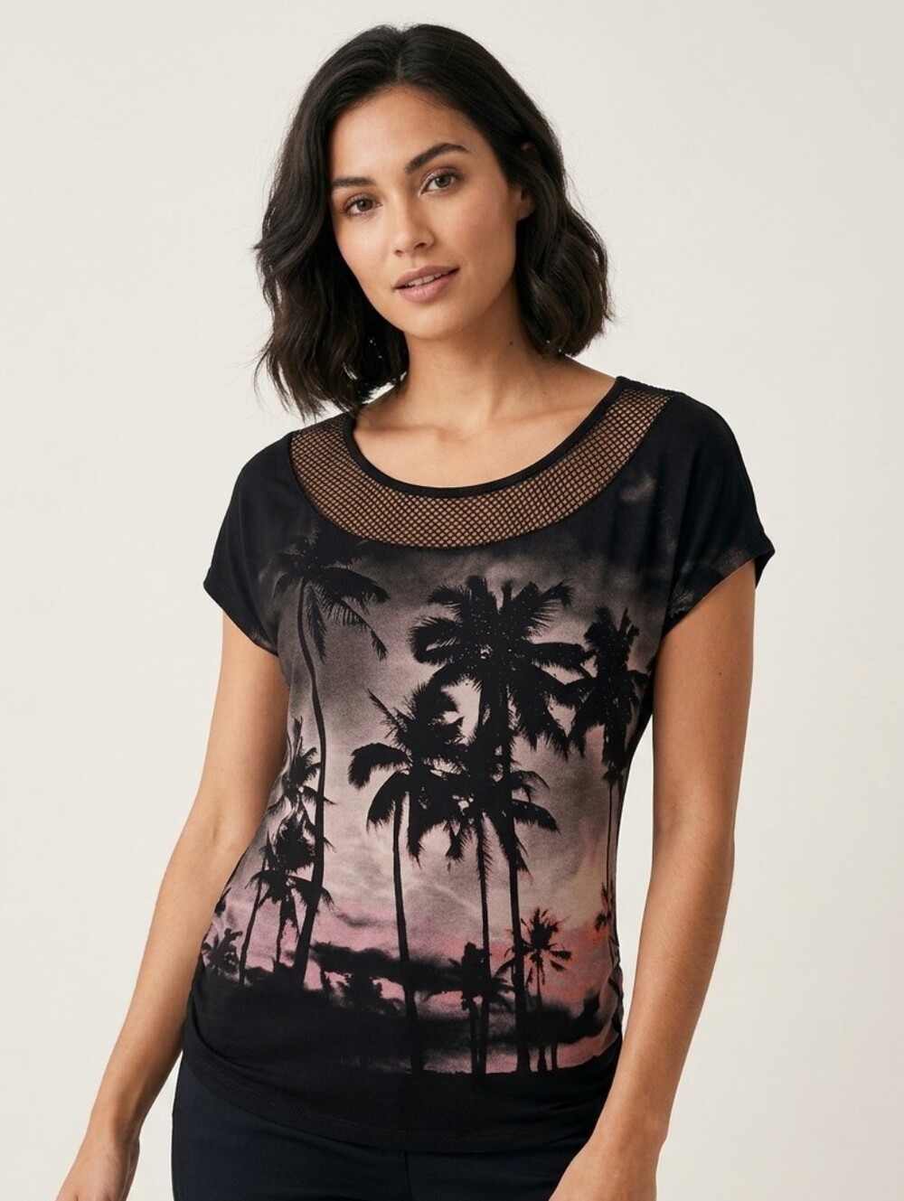 Edista Los Angeles Palm Tree Sunset Mesh Detail Top - Size L